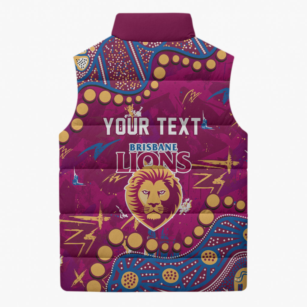 Personalized Brisbane Lions Sleeveless Puffer Jacket Aboriginal Pattern with Graffiti Style