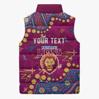 Personalized Brisbane Lions Sleeveless Puffer Jacket Aboriginal Pattern with Graffiti Style