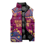 Personalized Brisbane Lions Sleeveless Puffer Jacket Aboriginal Pattern with Graffiti Style