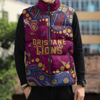 Personalized Brisbane Lions Sleeveless Puffer Jacket Aboriginal Pattern with Graffiti Style