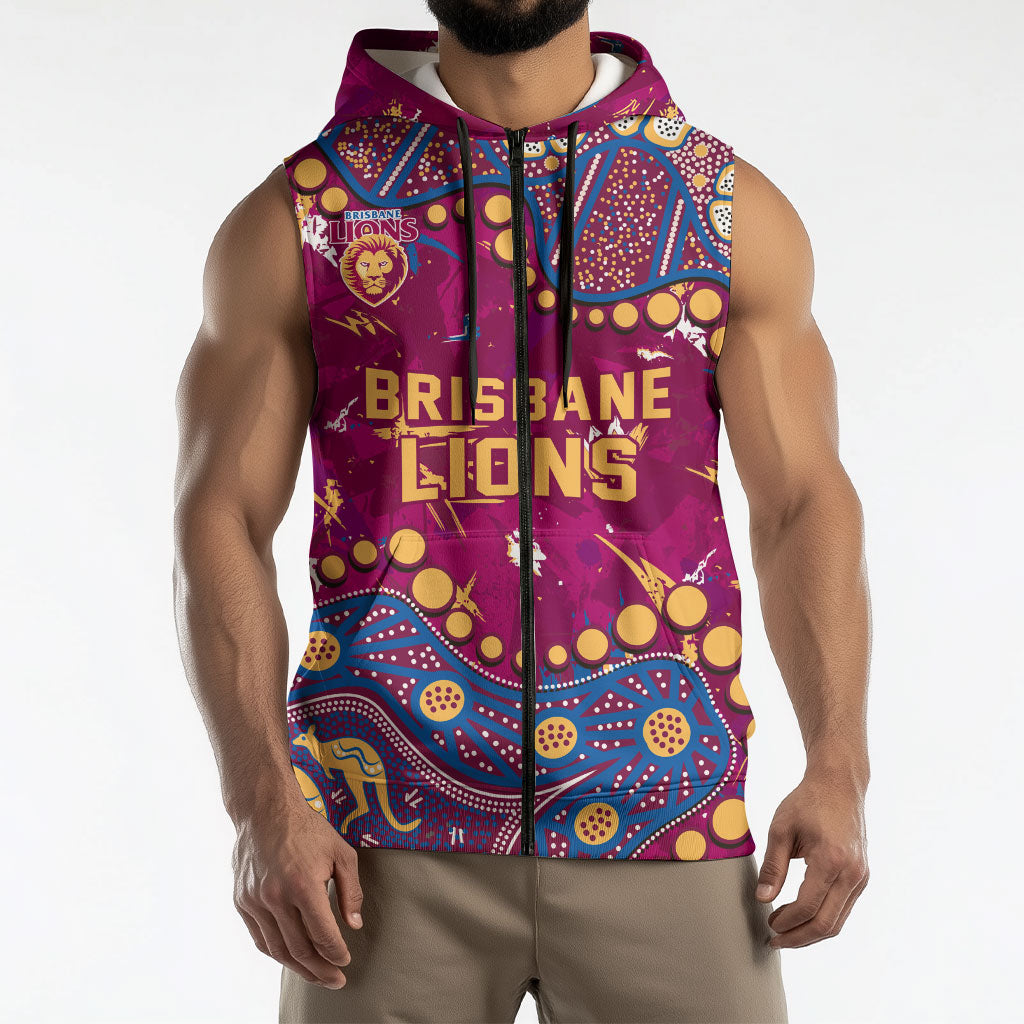Personalized Brisbane Lions Sleeveless Zip Hoodie Aboriginal Pattern with Graffiti Style
