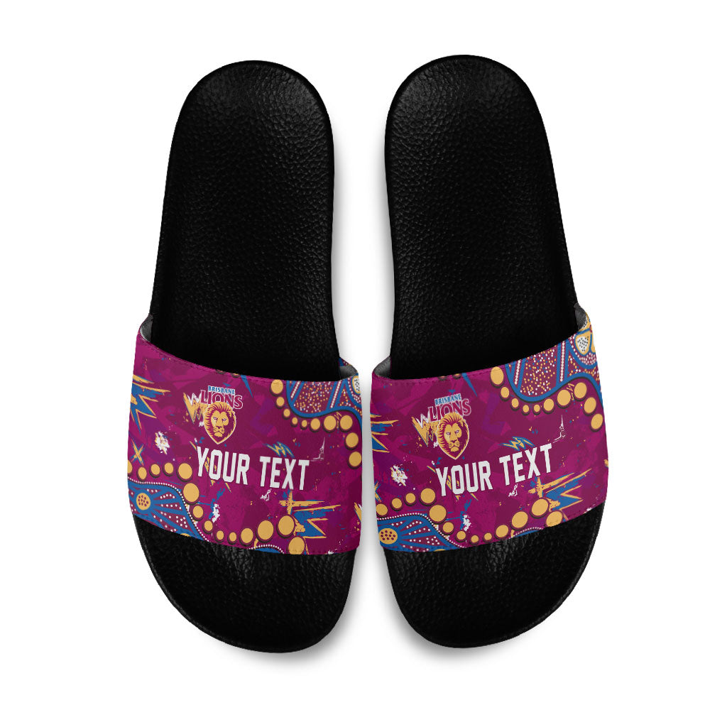 Personalized Brisbane Lions Slide Sandals Aboriginal Pattern with Graffiti Style