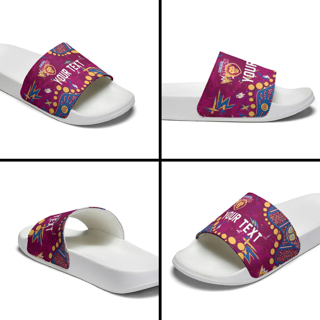 Personalized Brisbane Lions Slide Sandals Aboriginal Pattern with Graffiti Style