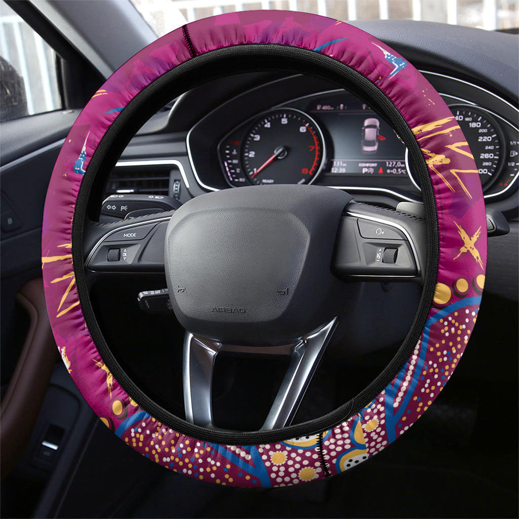 Brisbane Lions Steering Wheel Cover Aboriginal Pattern with Graffiti Style