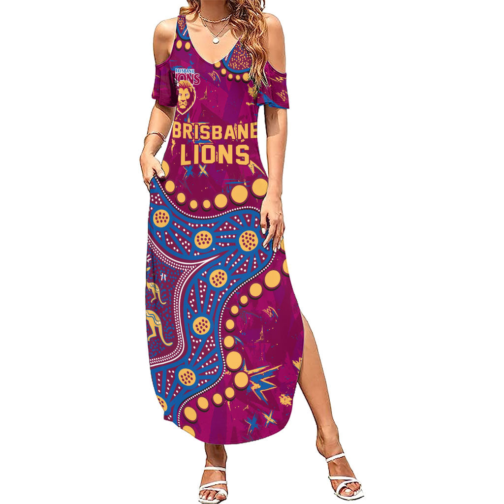 Personalized Brisbane Lions Summer Maxi Dress Aboriginal Pattern with Graffiti Style