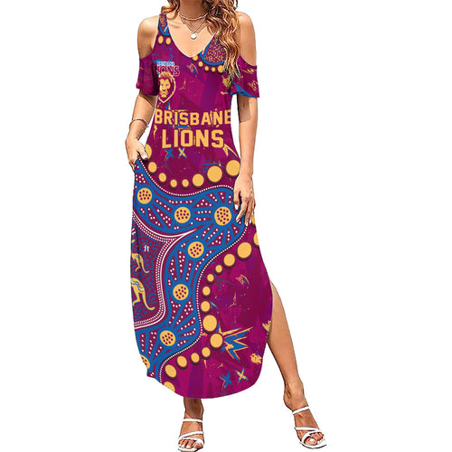 Personalized Brisbane Lions Summer Maxi Dress Aboriginal Pattern with Graffiti Style