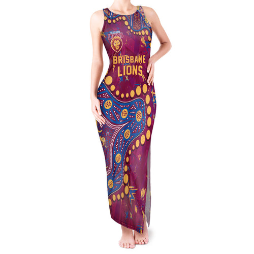 Personalized Brisbane Lions Tank Maxi Dress Aboriginal Pattern with Graffiti Style