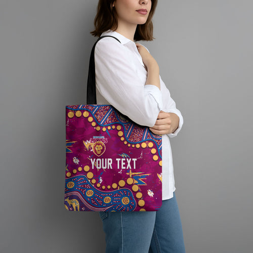 Personalized Brisbane Lions Tote Bag Aboriginal Pattern with Graffiti Style