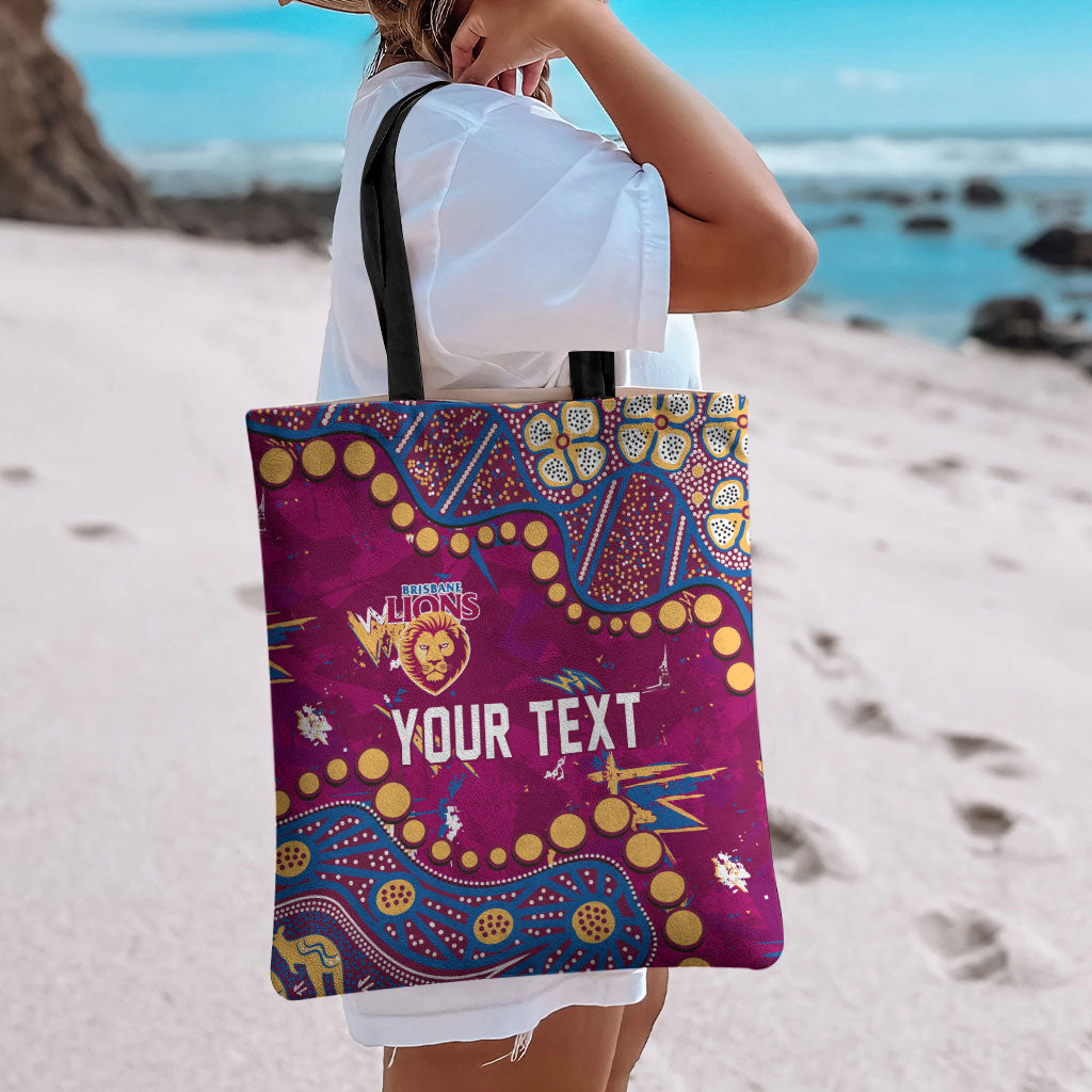 Personalized Brisbane Lions Tote Bag Aboriginal Pattern with Graffiti Style