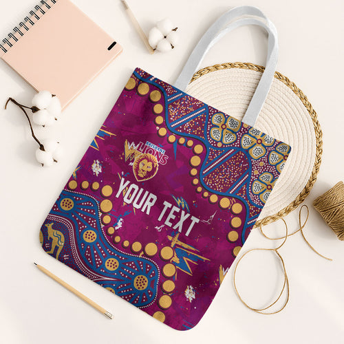 Personalized Brisbane Lions Tote Bag Aboriginal Pattern with Graffiti Style