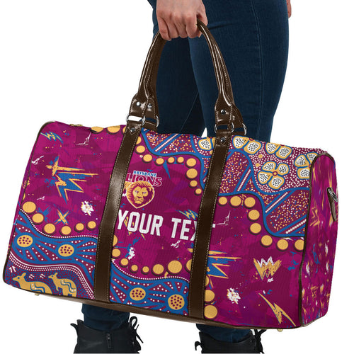 Personalized Brisbane Lions Travel Bag Aboriginal Pattern with Graffiti Style
