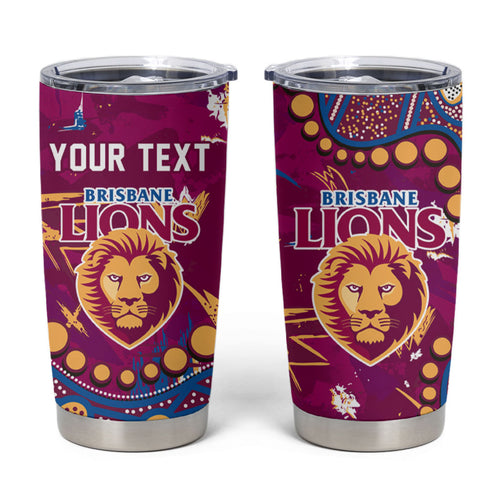 Personalized Brisbane Lions Tumbler Cup Aboriginal Pattern with Graffiti Style