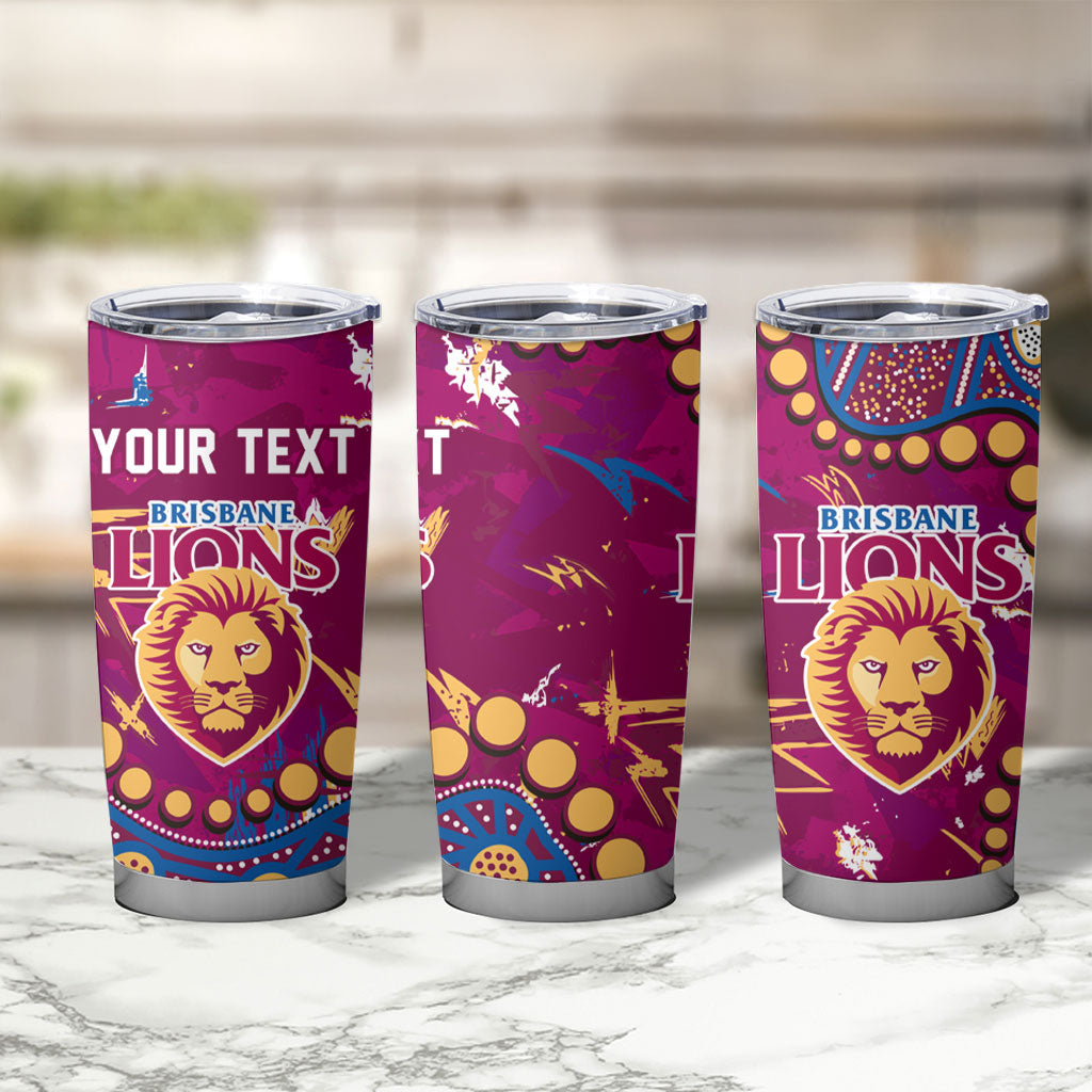 Personalized Brisbane Lions Tumbler Cup Aboriginal Pattern with Graffiti Style