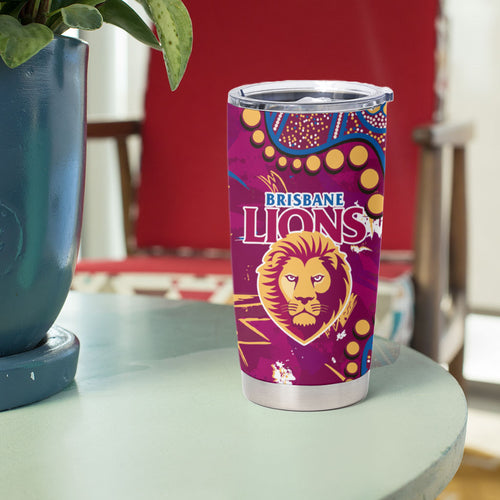 Personalized Brisbane Lions Tumbler Cup Aboriginal Pattern with Graffiti Style