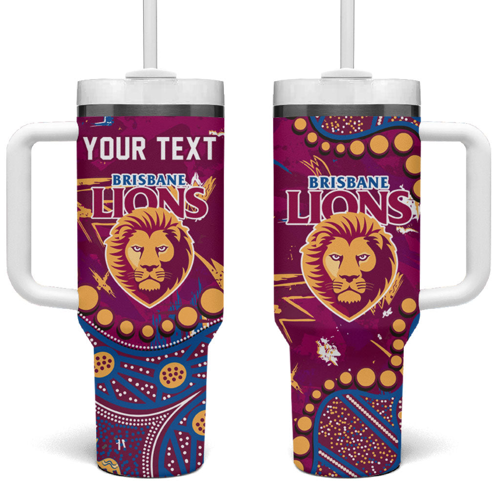 Personalized Brisbane Lions Tumbler With Handle Aboriginal Pattern with Graffiti Style