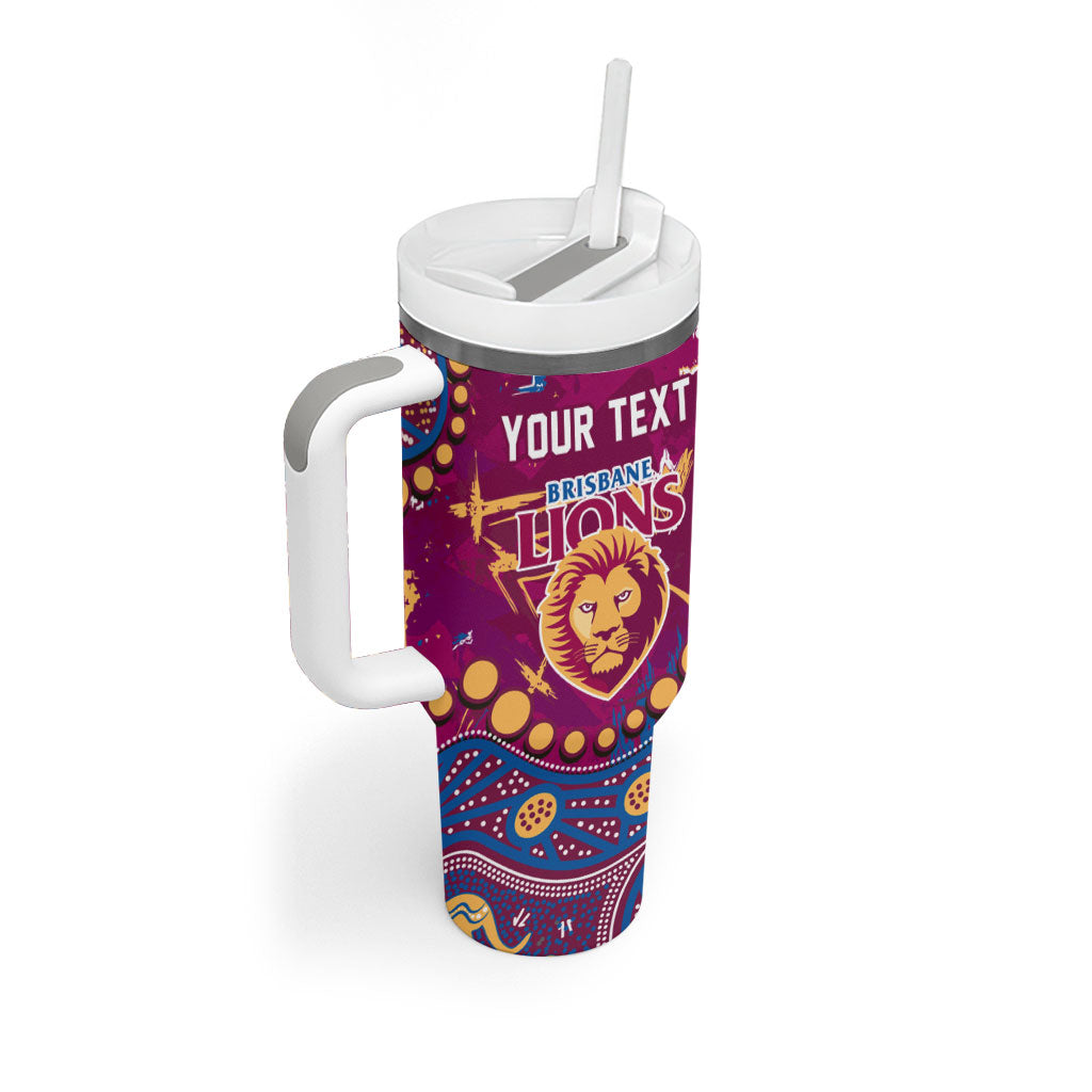 Personalized Brisbane Lions Tumbler With Handle Aboriginal Pattern with Graffiti Style