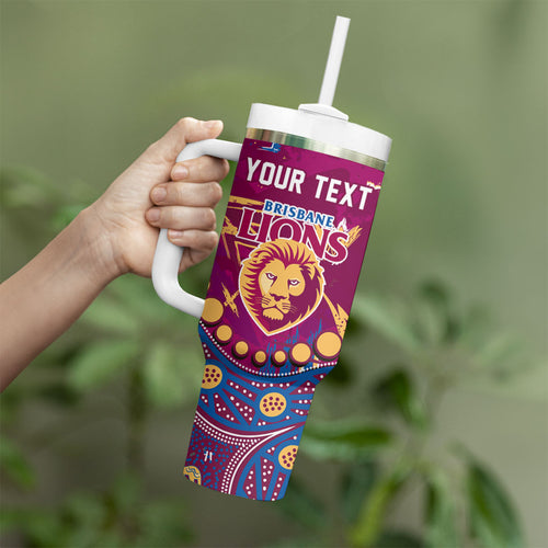 Personalized Brisbane Lions Tumbler With Handle Aboriginal Pattern with Graffiti Style