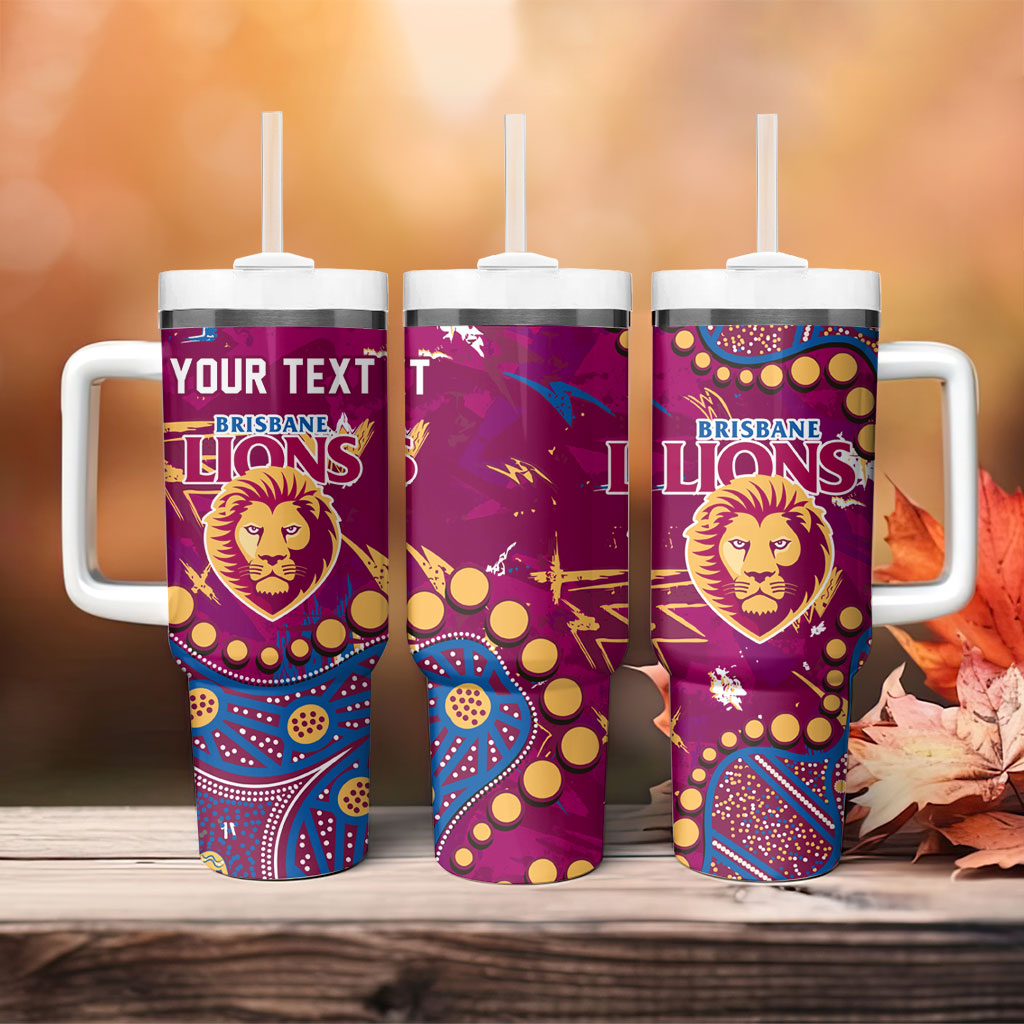 Personalized Brisbane Lions Tumbler With Handle Aboriginal Pattern with Graffiti Style