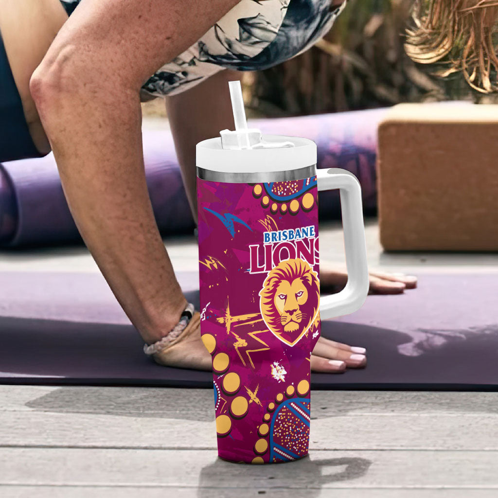Personalized Brisbane Lions Tumbler With Handle Aboriginal Pattern with Graffiti Style