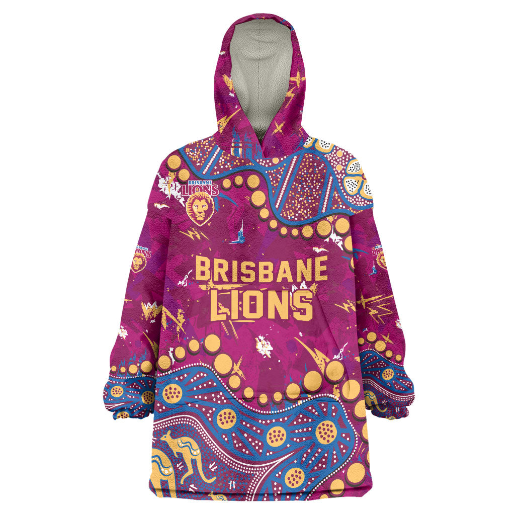 Personalized Brisbane Lions Wearable Blanket Hoodie Aboriginal Pattern with Graffiti Style