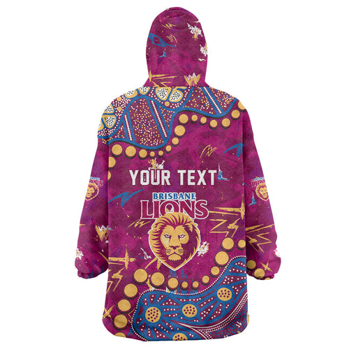 Personalized Brisbane Lions Wearable Blanket Hoodie Aboriginal Pattern with Graffiti Style