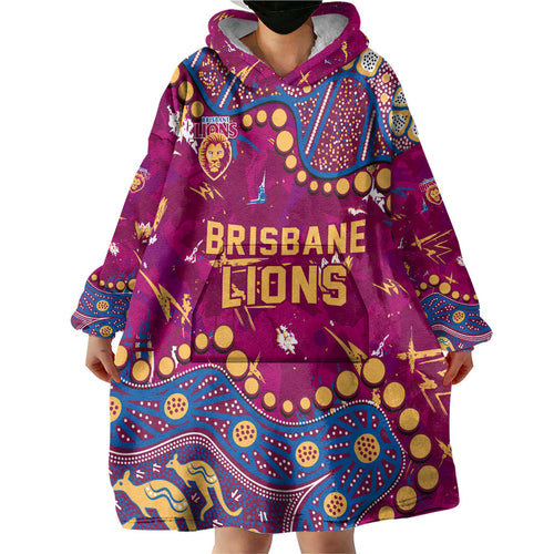 Personalized Brisbane Lions Wearable Blanket Hoodie Aboriginal Pattern with Graffiti Style