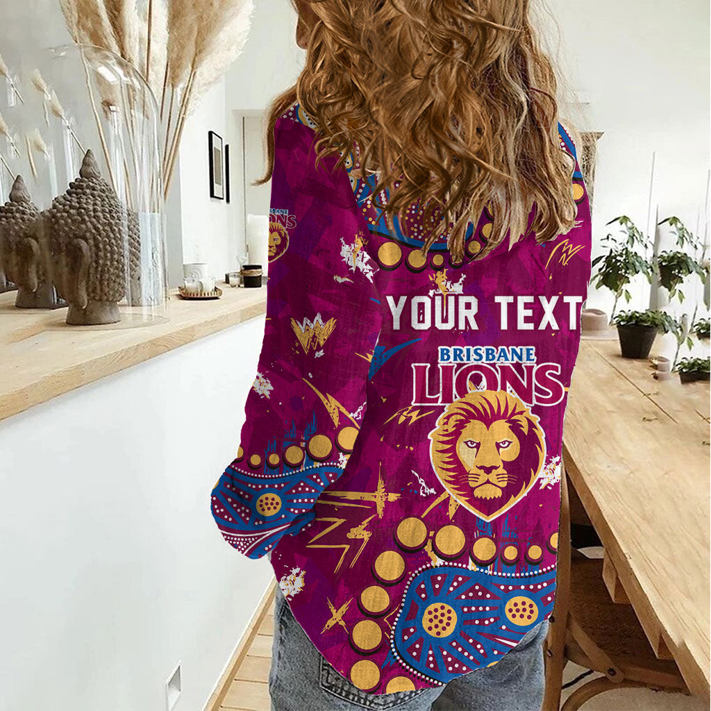 Personalized Brisbane Lions Women Casual Shirt Aboriginal Pattern with Graffiti Style