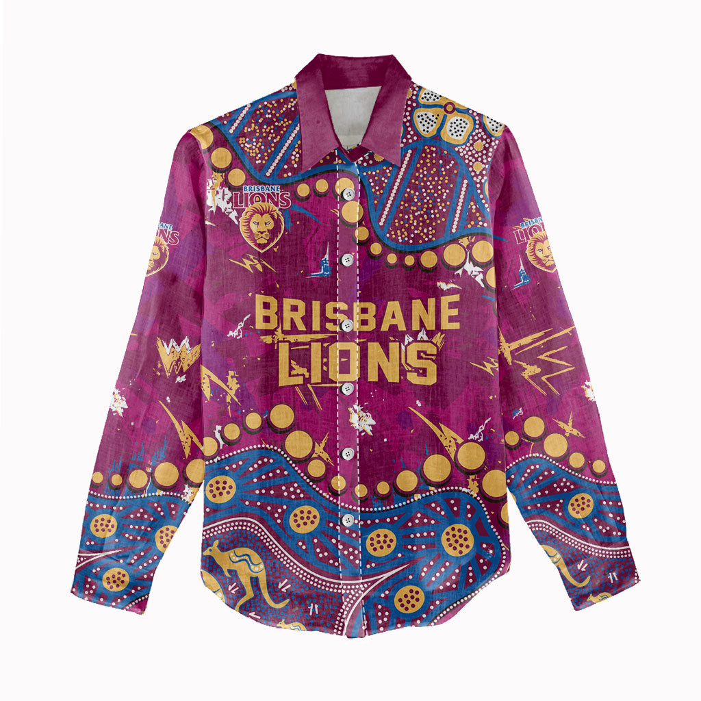 Personalized Brisbane Lions Women Casual Shirt Aboriginal Pattern with Graffiti Style