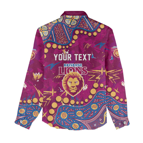 Personalized Brisbane Lions Women Casual Shirt Aboriginal Pattern with Graffiti Style
