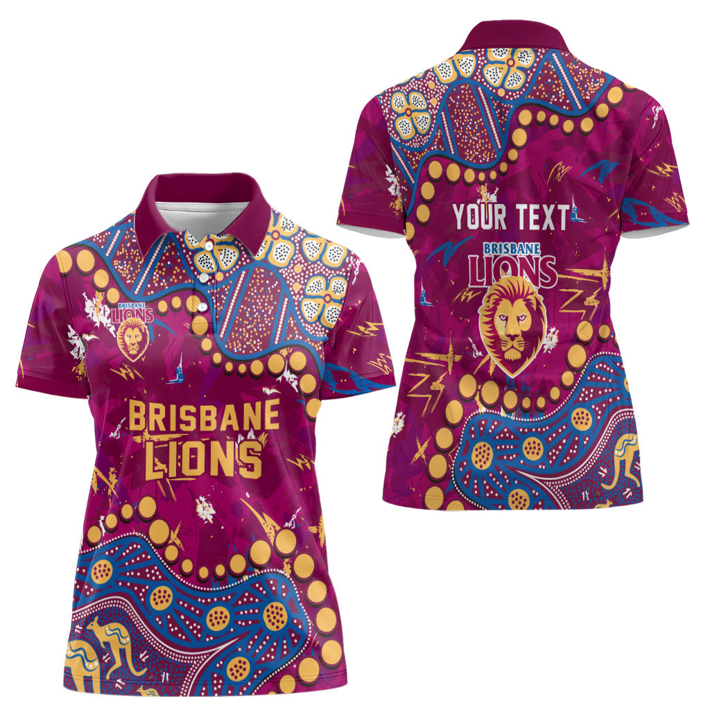Personalized Brisbane Lions Women Polo Shirt Aboriginal Pattern with Graffiti Style