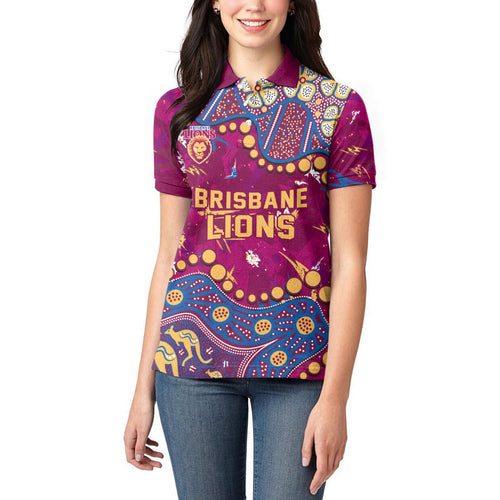 Personalized Brisbane Lions Women Polo Shirt Aboriginal Pattern with Graffiti Style