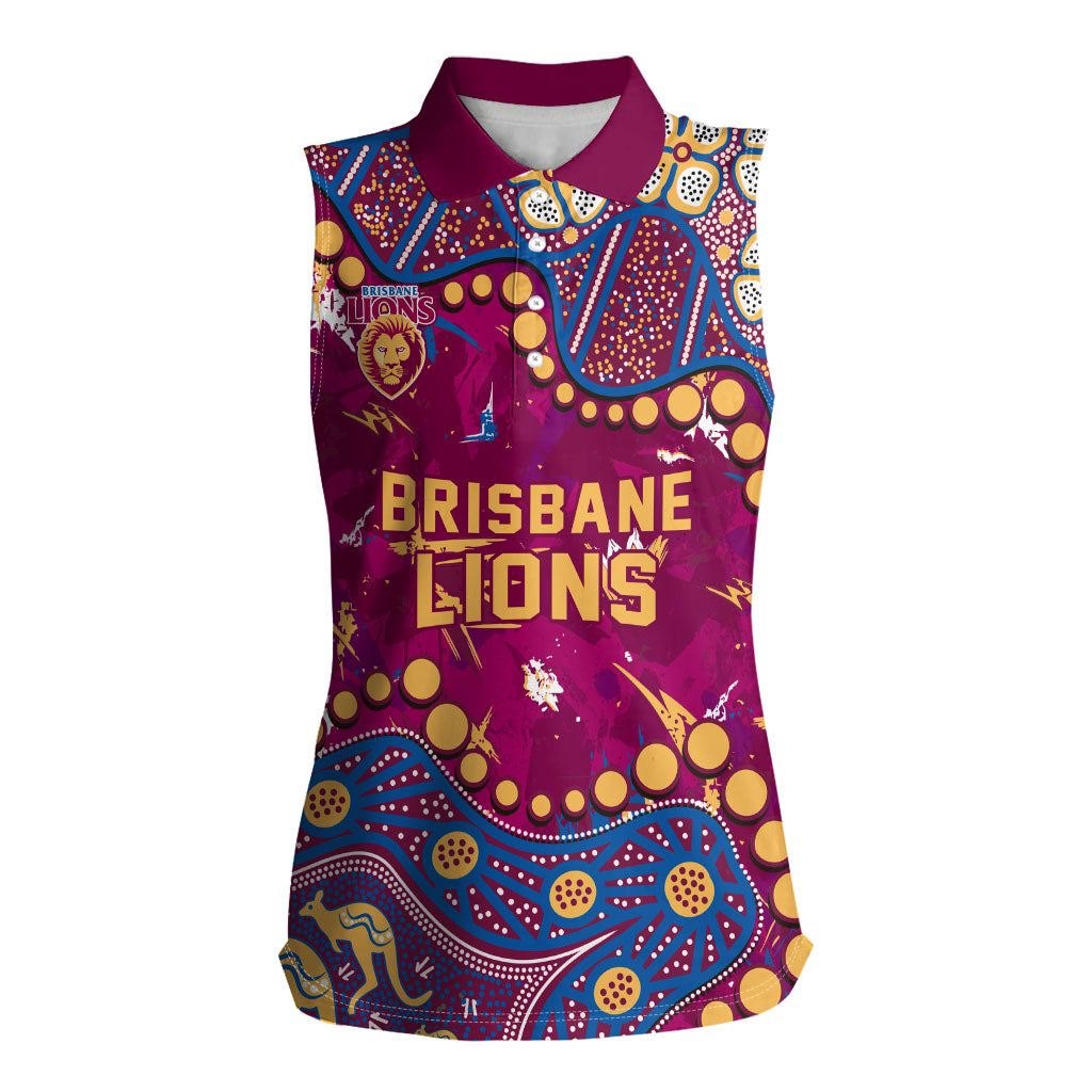 Personalized Brisbane Lions Women Sleeveless Polo Shirt Aboriginal Pattern with Graffiti Style