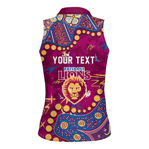 Personalized Brisbane Lions Women Sleeveless Polo Shirt Aboriginal Pattern with Graffiti Style
