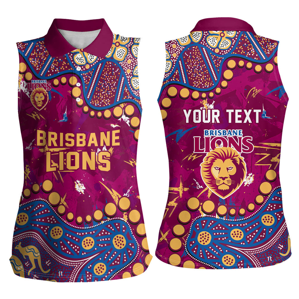 Personalized Brisbane Lions Women Sleeveless Polo Shirt Aboriginal Pattern with Graffiti Style