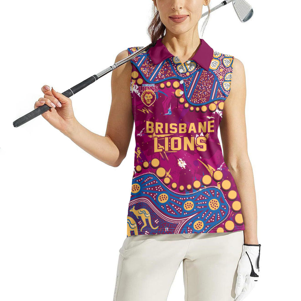 Personalized Brisbane Lions Women Sleeveless Polo Shirt Aboriginal Pattern with Graffiti Style