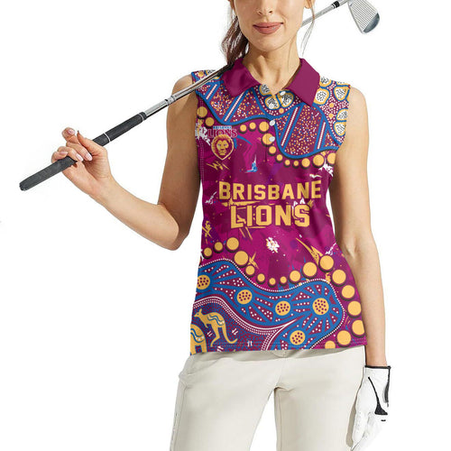 Personalized Brisbane Lions Women Sleeveless Polo Shirt Aboriginal Pattern with Graffiti Style