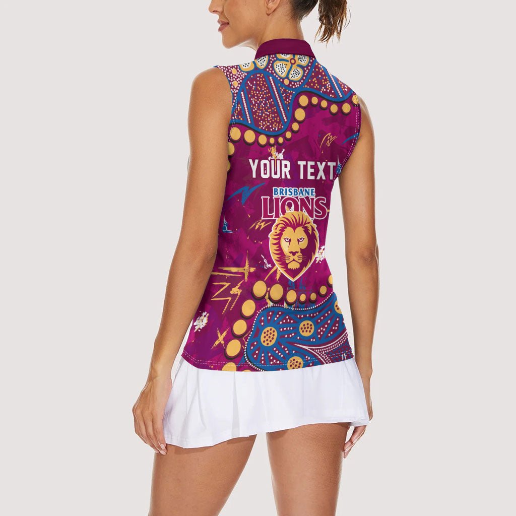 Personalized Brisbane Lions Women Sleeveless Polo Shirt Aboriginal Pattern with Graffiti Style