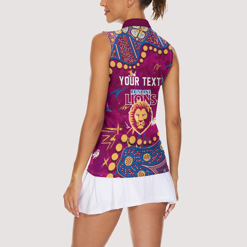 Personalized Brisbane Lions Women Sleeveless Polo Shirt Aboriginal Pattern with Graffiti Style