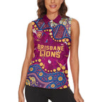 Personalized Brisbane Lions Women Sleeveless Polo Shirt Aboriginal Pattern with Graffiti Style