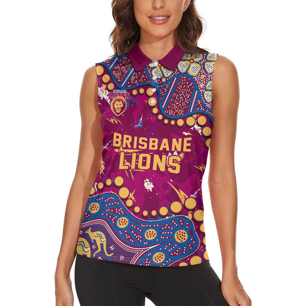 Personalized Brisbane Lions Women Sleeveless Polo Shirt Aboriginal Pattern with Graffiti Style