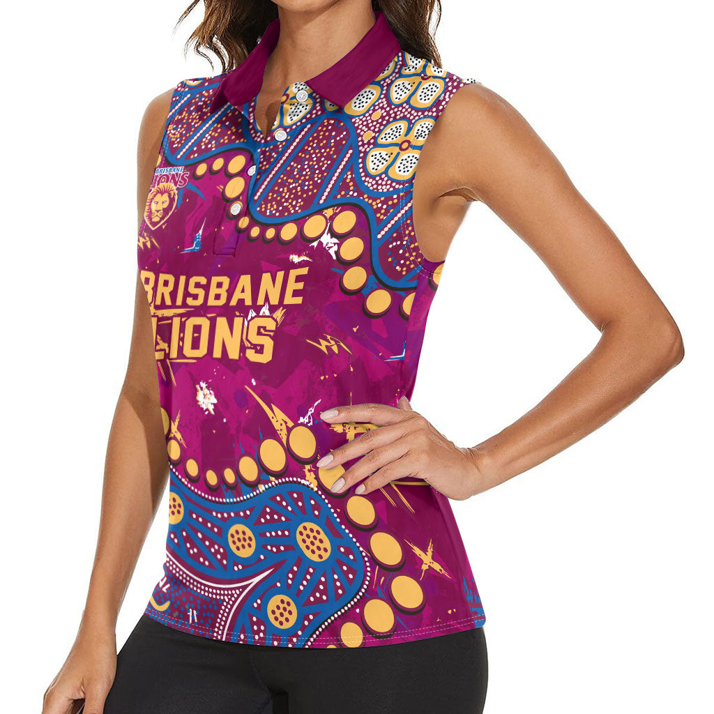 Personalized Brisbane Lions Women Sleeveless Polo Shirt Aboriginal Pattern with Graffiti Style