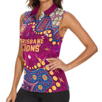 Personalized Brisbane Lions Women Sleeveless Polo Shirt Aboriginal Pattern with Graffiti Style