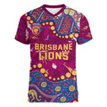 Personalized Brisbane Lions Women V-Neck T-Shirt Aboriginal Pattern with Graffiti Style