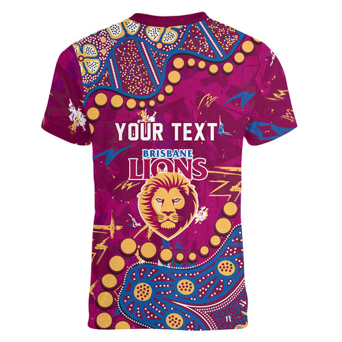 Personalized Brisbane Lions Women V-Neck T-Shirt Aboriginal Pattern with Graffiti Style