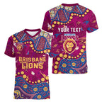 Personalized Brisbane Lions Women V-Neck T-Shirt Aboriginal Pattern with Graffiti Style