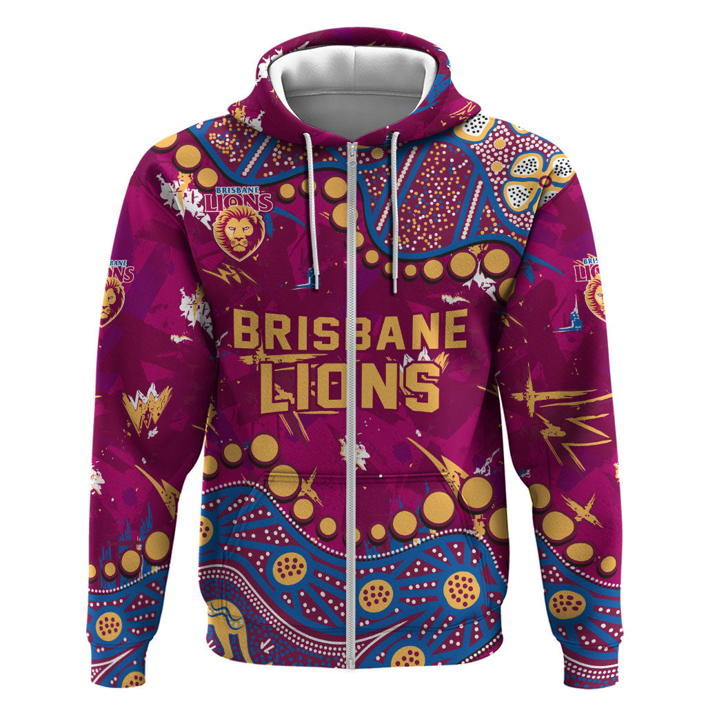 Personalized Brisbane Lions Zip Hoodie Aboriginal Pattern with Graffiti Style
