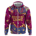 Personalized Brisbane Lions Zip Hoodie Aboriginal Pattern with Graffiti Style