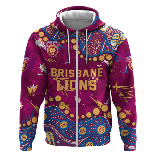 Personalized Brisbane Lions Zip Hoodie Aboriginal Pattern with Graffiti Style