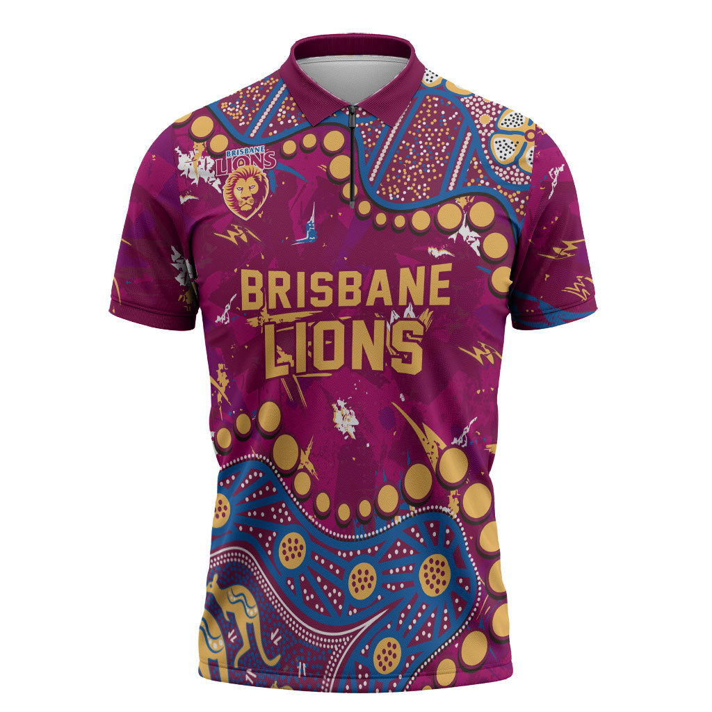 Personalized Brisbane Lions Zipper Polo Shirt Aboriginal Pattern with Graffiti Style