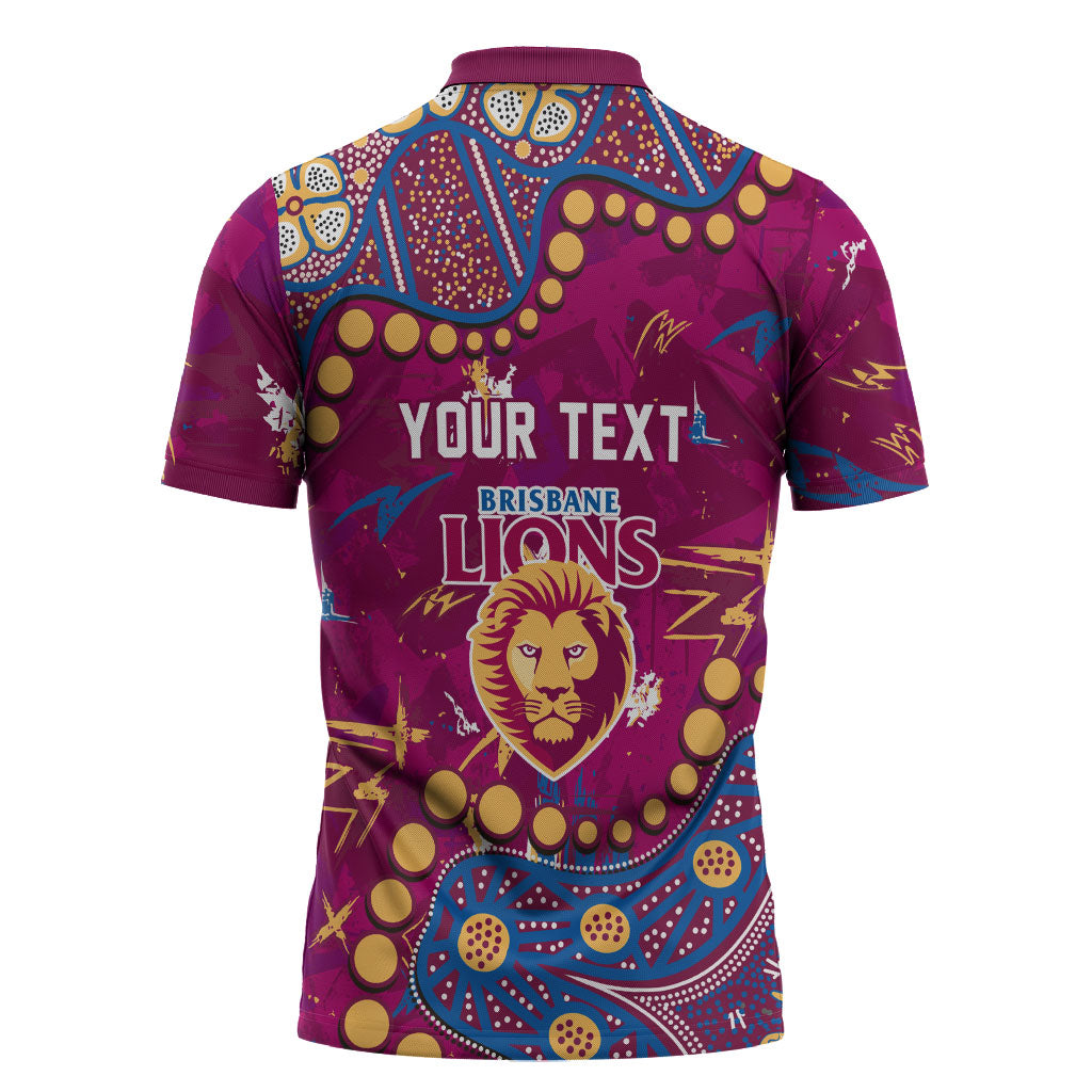 Personalized Brisbane Lions Zipper Polo Shirt Aboriginal Pattern with Graffiti Style